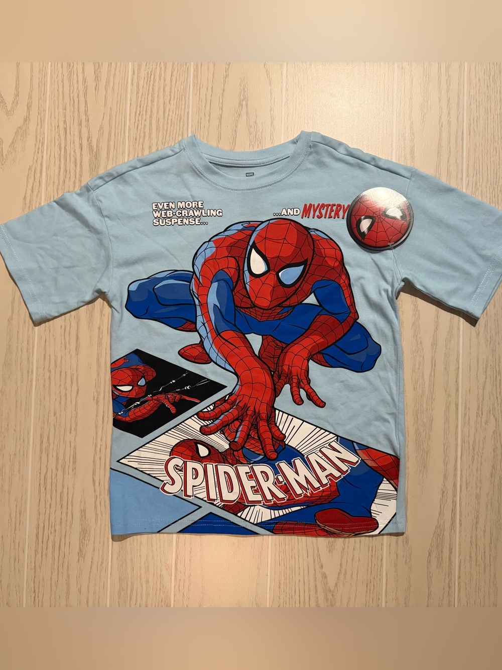 Marvel Spider-Man Boys Blue Graphic Tee Size 10/12 Comic Superhero Shirt